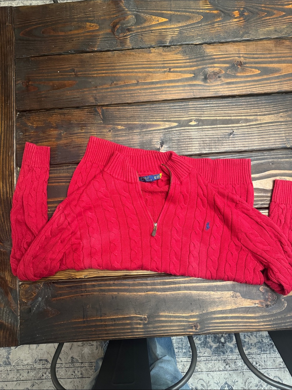 Ralph Lauren Bright Red Cable-Knit Quarter-Zip Sweater